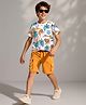 OLLINGTON ST. Cotton Half Sleeves Jungle Theme Printed T-Shirt & Knit Shorts Set - Multicolor & Mustard