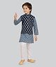 ETHNIKS NEURON Pure Cotton Full Sleeves Striped Kurta Pyjama With Jacket Set - Navy Blue