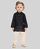 ETHNIKS NEURON Pure Cotton Full Sleeves Abstract Printed Kurta Pyjama Set - Navy Blue