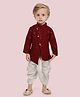 ETHNIKS NEURON Pure Cotton Full Sleeves Floral Embroidered & Sequins Emnbellished Dhoti Kurta Set - Maroon
