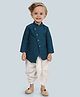 ETHNIKS NEURON Pure Cotton Full Sleeves Floral Embroidered & Sequins Emnbellished Dhoti Kurta Set - Aqua Blue
