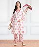 Bella Mama Woven Three Fourth Sleeves Embroidered Yoke & Floral Printed Maternity Suit Set - Pink