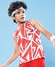 Pine Active Knit High Stretch Sleeveless Printed T-Shirt - Red