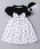 Mark & Mia Half Sleeves Party Dress with Bow Applique & Polka Dots Print - Black & White
