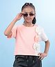 CRIMSOUNE CLUB Half Sleeves Colour Blocked Ribbed Bow Applique Detailed Tee - Peach