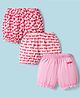 Pine Kids Cotton Elastane Knit Bloomers With Heart & Text Print Pack Of 3 - Pink