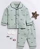 Clt.s Cotton Knitted Full Sleeves Love Text Printed Coordinating Night Suit Set - Green