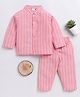 Clt.s Cotton Woven Full Sleeves Striped Coordinating Shirt & Pajama Set - Coral