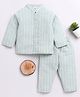 Clt.s Cotton Woven Full Sleeves Striped Coordinating Shirt & Pajama Set - Green