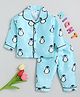 Clt.s Satin Woven Full Sleeves Penguins Printed Coordinating Shirt & Pajama Set - Blue