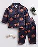 Clt.s Satin Woven Full Sleeves Teddy Bear Printed Coordinating Night Suit Set - Blue