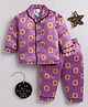 Clt.s Satin Woven Full Sleeves Geometric Printed Coordinating Night Suit Set - Purple