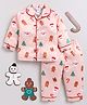 Clt.s Satin Woven Christmas Theme Full Sleeves Santa Claus & Snow Man Printed Coordinating Night Suit Set - Red
