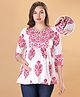 Bella Mama Woven Three Fourth Sleeves Maternity Top With Floral Print - White