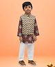 TIPPY TOP Cotton Full Sleeves Abstract Printed & Tie Dye Kurta Pyjama With Nehru Jacket Set - Brown