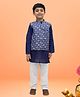 TIPPY TOP Cotton Full Sleeves Solid Kurta Pyjama With Potala Printed Jacket Set - Blue
