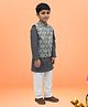 TIPPY TOP Cotton Full Sleeves Solid Kurta & Pyjama With Floral Printed Jacket - Grey