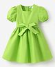 Mark & Mia Cotton Half Puffed Sleeves Solid Color Frock with Bow Applique - Light Green