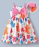 Mark & Mia Sleeveless Frock with Floral Print & Bow Applique - White