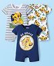 Babyhug 100% Cotton Knit Half Sleeves Romper With Simba Graphic Pack Of 3 - Navy Blue & White