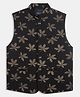 Charchit Cotton Blend Sleeveless Leaves Foil Printed Jacket - Black