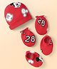 Babyhug Disney Interlock Knit Cap Mittens & Booties Set With Mickey Mouse Print - Red