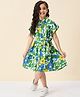 StyloBug Viscose Rayon Half Sleeves Floral Printed Shirt Style Dress - Green