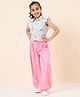 StyloBug Sleeveless Floral Printed Shirt Style Top With Palazzo Set - Multi Colour