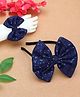 PinkChick Sequins Embellished Bow Designed Headband With Coordinating Bracelet Set - Navy Blue