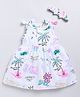 Snuggly MONKEY Poplin Sleeveless Beach Theme Printed Dress With Headband Set - White