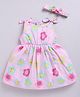 Snuggly MONKEY Poplin Sleeveless Floral Printed Dress With Headband Set - Pink