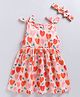 Snuggly MONKEY Poplin Sleeveless Hearts Printed Dress With Headband Set - Light Orange