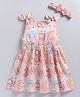 Snuggly MONKEY Poplin Sleeveless Floral Printed Dress With Headband Set - Light Peach