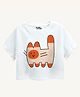 Guugly Wuugly Super Soft Combed Compact Cotton Knit Half Sleeves Skin Friendly Cat Printed Crop Top - White