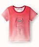 Noddy Knitted Half Sleeves Threadwork Embroidered Ombre Tee - Red