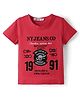 Noddy Knitted Half Sleeves Typography Embroidered Tee - Red