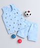 Little Angels Cotton Sleeveless Fruits Printed Tee & Shorts Set - Blue