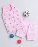 Little Angels Cotton Sleeveless Fruits Printed Tee & Shorts Set - Pink