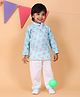 Mama & Peaches Cotton Full Sleeves Starfish Printed Kurta & Pyjama Set -Blue