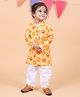 Mama & Peaches Cotton Full Sleeves Tiger Printed Kurta & Pyjama Set -Yellow