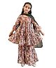 Cutiediva Viscose Three Fourth Sleeves Floral Printed & Lace Embellished Alia Cut Styled Kurta & Sharara With Dupatta Set - Multi Colour