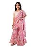 Cutiediva Viscose Sleeveless Floral Printed & Sequins Embellished Ready To Wear Sharara Saree With Choli Set - Pink