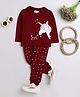 BUMZEE Cotton Knit Full Sleeves Unicorn Printed Tee & Pant Night Suit - Maroon