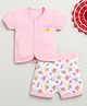 BUMZEE Cotton Half Sleeves Floral & Butterflies Printed Jhabla & Shorts Set - Pink & White