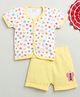 BUMZEE Cotton Half Sleeves Butterfly & Smile Emoji Printed Jhabla & Shorts Set - Yellow