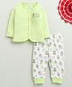 BUMZEE Cotton Knit Full Sleeves Baby Frog Printed Jhabla & Pajama Set - Green & White