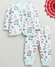 BUMZEE Cotton Full Sleeves Tiger & Rabbit Printed Coordinating Jhabla & Joggers Set - White
