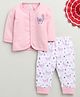 BUMZEE Cotton Full Sleeves Floral & Butterfly Printed Jhabla & Joggers Set - White & Pink