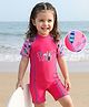 Mark & Mia Half Raglan Sleeves Legged Swimsuit With Text Print & Color Block Design - Fuchsia
