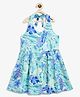 Campana Rayon Woven Halter Neck Tropical Flowers Printed Dress - Sea Green & Blue